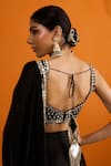 Buy_Bhawna Sethi_Black Satin, Crepe Mirrors, Chandni Mirrorwork And Cutwork Pre-draped Saree Set 