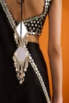Shop_Bhawna Sethi_Black Satin, Crepe Mirrors, Chandni Mirrorwork And Cutwork Pre-draped Saree Set 
