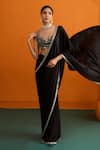 Buy_Bhawna Sethi_Black Satin, Crepe Mirrors, Chandni Mirrorwork And Cutwork Pre-draped Saree Set _Online