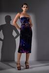 Buy Nikita Mhaisalkar Purple Velvet, Silk Buckles Bandeau Neck Galaxy Print Tube Dress With Belt at Aza Fashions Buy_Nikita Mhaisalkar_Purple Velvet, Silk Buckles Bandeau Neck Galaxy Print Tube Dress With Belt _at_Aza_Fashions