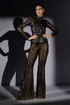 Buy_Nikita Mhaisalkar_Black Lycra, Tulle Stones, Crystals, Swarovski Embellished Bodysuit And Pant Set _at_Aza_Fashions