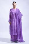 Shop_JAYATI GOENKA_Purple Chanderi Silk Smocking, Foil Printing, Violet Smocked Kurta Set _Online_at_Aza_Fashions