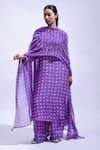 JAYATI GOENKA_Purple Chanderi Silk Smocking, Foil Printing, Violet Smocked Kurta Set _at_Aza_Fashions