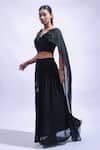 JAYATI GOENKA_Black Chanderi Silk Zari, Tassels V-neck Diy Night Skirt Set _Online_at_Aza_Fashions