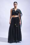 Buy_JAYATI GOENKA_Black Chanderi Silk Zari, Tassels V-neck Diy Night Skirt Set _Online_at_Aza_Fashions