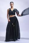 Shop_JAYATI GOENKA_Black Chanderi Silk Zari, Tassels V-neck Diy Night Skirt Set _Online_at_Aza_Fashions
