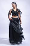 JAYATI GOENKA_Black Chanderi Silk Zari, Tassels V-neck Diy Night Skirt Set _at_Aza_Fashions
