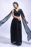 Shop_JAYATI GOENKA_Black Chanderi Silk Zari, Tassels V-neck Diy Night Skirt Set 