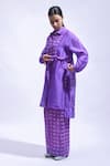 JAYATI GOENKA_Purple Chanderi Silk Zari Collared, Violet Geometry Kurta And Pant Set _Online_at_Aza_Fashions