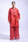 Buy_JAYATI GOENKA_Red Chanderi Silk Zari, Embroidery Vermilion Geometry Kurta With Pant _Online_at_Aza_Fashions