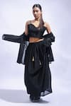 JAYATI GOENKA_Black Chanderi Silk Zari, Embroidery Sweetheart Neck Noir Flow Skirt Set _at_Aza_Fashions