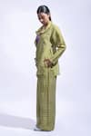 JAYATI GOENKA_Green Chanderi Silk Sweetheart Neck Citrus Ease Blazer Set _Online_at_Aza_Fashions