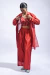 JAYATI GOENKA_Red Chanderi Silk Zari, Embroidery Collared, Rouge Rhythm Shirt And Pant Set _Online_at_Aza_Fashions