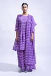 Buy_JAYATI GOENKA_Purple Chanderi , Embroidery, Violet Smocked Block Kurta Skirt Set _Online_at_Aza_Fashions