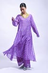Shop JAYATI GOENKA Purple Chanderi Silk Embroidery, Zari V-, Halter Kurta And Pant Set Online at Aza Fashions Shop_JAYATI GOENKA_Purple Chanderi Silk Embroidery, Zari V-, Halter Kurta And Pant Set _Online_at_Aza_Fashions
