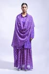 Shop JAYATI GOENKA Purple Chanderi Silk Tassels Collared Violet Printed Skirt Set Online at Aza Fashions Shop_JAYATI GOENKA_Purple Chanderi Silk Tassels Collared Violet Printed Skirt Set _Online_at_Aza_Fashions