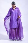 Buy JAYATI GOENKA Purple Chanderi Silk Tassels Collared Violet Printed Skirt Set at Aza Fashions Buy_JAYATI GOENKA_Purple Chanderi Silk Tassels Collared Violet Printed Skirt Set _at_Aza_Fashions