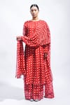 Buy_JAYATI GOENKA_Red Chanderi Silk Smocking Round Neck Block Printed Kurta Set _at_Aza_Fashions