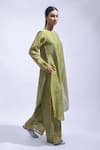 Buy_JAYATI GOENKA_Green Chanderi Silk Embroidery Round Neck Block Printed Kurta And Pant Set _Online_at_Aza_Fashions