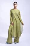 Buy_JAYATI GOENKA_Green Chanderi Silk Embroidery Round Neck Block Printed Kurta And Pant Set _at_Aza_Fashions