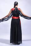 Shop_JAYATI GOENKA_Red Chanderi Silk Tassels V-neck And Black Wrap Top & Skirt Set _at_Aza_Fashions
