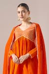 Buy Naintara Bajaj Orange Cotton Gota Patti V-neck Work Kurta Sharara Set Online at Aza Fashions Buy_Naintara Bajaj_Orange Cotton Gota Patti V-neck Work Kurta Sharara Set _Online_at_Aza_Fashions