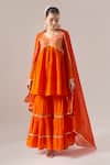 Shop Naintara Bajaj Orange Cotton Gota Patti V-neck Work Kurta Sharara Set Online at Aza Fashions Shop_Naintara Bajaj_Orange Cotton Gota Patti V-neck Work Kurta Sharara Set _Online_at_Aza_Fashions