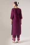 Shop Naintara Bajaj Purple Silk Embroidery, Sequins Round Neck Kurta Set With Dupatta at Aza Fashions Shop_Naintara Bajaj_Purple Silk Embroidery, Sequins Round Neck Kurta Set With Dupatta _at_Aza_Fashions