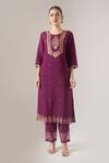 Shop Naintara Bajaj Purple Silk Embroidery, Sequins Round Neck Kurta Set With Dupatta Online at Aza Fashions Shop_Naintara Bajaj_Purple Silk Embroidery, Sequins Round Neck Kurta Set With Dupatta _Online_at_Aza_Fashions