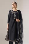 Shop Naintara Bajaj Black Cotton, Net, Organza Embroidery, Lace, Piping Round Neck Kurta Set Online at Aza Fashions Shop_Naintara Bajaj_Black Cotton, Net, Organza Embroidery, Lace, Piping Round Neck Kurta Set _Online_at_Aza_Fashions