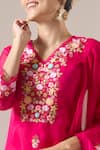 Buy Naintara Bajaj Pink Organza Embroidery V-neck Kurta Set Buy_Naintara Bajaj_Pink Organza Embroidery V-neck Kurta Set