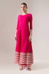 Naintara Bajaj Pink Cotton, Net Gota Patti, Sequins Boat Neck Gotapatti Work Anarkali Set at Aza Fashions Naintara Bajaj_Pink Cotton, Net Gota Patti, Sequins Boat Neck Gotapatti Work Anarkali Set _at_Aza_Fashions