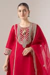 Naintara Bajaj Red Silk, Organza, Net Embroidery, Tassels, And Thread Kurta Pant Dupatta Set at Aza Fashions Naintara Bajaj_Red Silk, Organza, Net Embroidery, Tassels, And Thread Kurta Pant Dupatta Set _at_Aza_Fashions