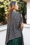 Prahnaaya_Black Satin Round Neck, Ajrakh Hand-blocked Asymmetric Tunic With Dhoti Skirt _Online_at_Aza_Fashions