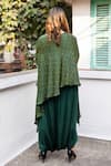 Shop_Prahnaaya_Green Satin, Modal High Neck, Ajrakh Hand-block Printed Tunic And Dhoti Skirt Set _at_Aza_Fashions
