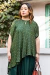 Prahnaaya_Green Satin, Modal High Neck, Ajrakh Hand-block Printed Tunic And Dhoti Skirt Set _Online_at_Aza_Fashions