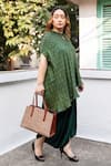 Buy_Prahnaaya_Green Satin, Modal High Neck, Ajrakh Hand-block Printed Tunic And Dhoti Skirt Set _Online_at_Aza_Fashions