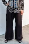 Prahnaaya_Black Satin, Modal Collared, V-neck Ajrakh Hand-block Print Shirt And Pant Set _at_Aza_Fashions