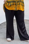 Prahnaaya_Yellow Satin, Modal Collared, Open Ajrakh Hand-blocked Hi-low Shirt And Pant Set _Online_at_Aza_Fashions