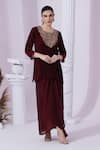 Buy_Preeti Mehta_Wine Tissue, Satin Embroidery, Beads, Stones, Metallic Red Kurta Dhoti Skirt Set _at_Aza_Fashions