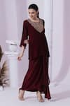 Buy_Preeti Mehta_Wine Tissue, Satin Embroidery, Beads, Stones, Metallic Red Kurta Dhoti Skirt Set _Online_at_Aza_Fashions