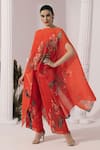 Preeti Mehta_Orange Chiffon, Lurex Embroidery, Sequins Wildflower Muse Red Kaftan And Pant Set _Online_at_Aza_Fashions