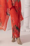Buy_Preeti Mehta_Orange Chiffon, Lurex Embroidery, Sequins Wildflower Muse Red Kaftan And Pant Set _Online_at_Aza_Fashions