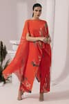 Buy_Preeti Mehta_Orange Chiffon, Lurex Embroidery, Sequins Wildflower Muse Red Kaftan And Pant Set _at_Aza_Fashions