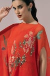 Shop_Preeti Mehta_Orange Chiffon, Lurex Embroidery, Sequins Wildflower Muse Red Kaftan And Pant Set _Online_at_Aza_Fashions