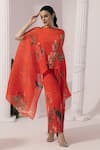 Preeti Mehta_Orange Chiffon, Lurex Embroidery, Sequins Wildflower Muse Red Kaftan And Pant Set _at_Aza_Fashions