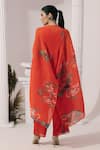 Buy_Preeti Mehta_Orange Chiffon, Lurex Embroidery, Sequins Wildflower Muse Red Kaftan And Pant Set 