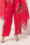Preeti Mehta_Pink Chiffon, Lurex Embroidery, Wildflower Muse Cherry Red Kaftan And Pant Set _Online_at_Aza_Fashions