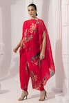 Buy_Preeti Mehta_Pink Chiffon, Lurex Embroidery, Wildflower Muse Cherry Red Kaftan And Pant Set _Online_at_Aza_Fashions