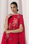 Preeti Mehta_Pink Chiffon, Lurex Embroidery, Wildflower Muse Cherry Red Kaftan And Pant Set _at_Aza_Fashions